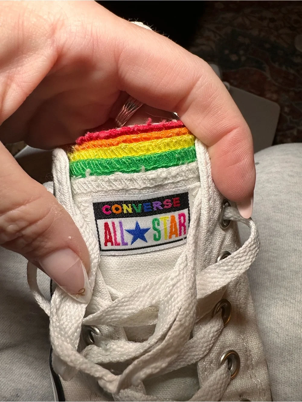 Converse White Low-Top Sneakers with Rainbow Tongue Stripes - Picture 6 of 6